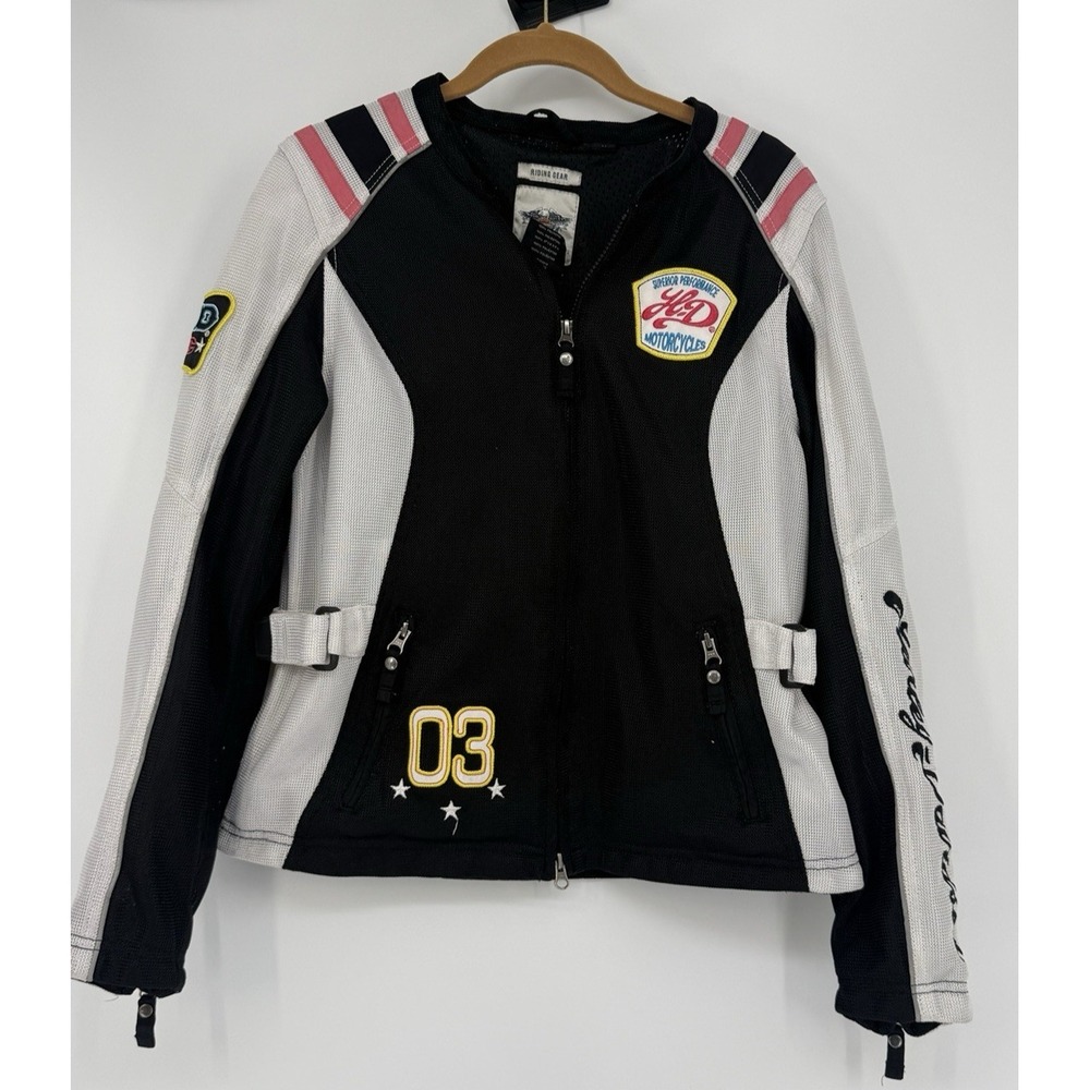 Harley Davidson Riding Jacket Women Black White Mesh Moto Racing 03 Fitted Y2K